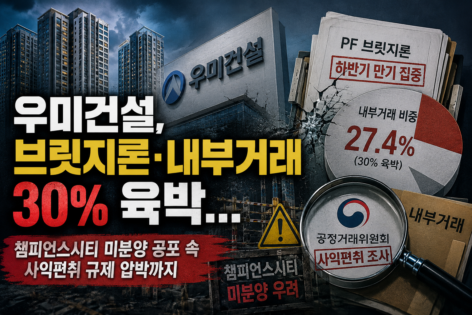 우미건설, 브릿지론·내부거래 30% 육박...